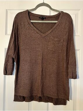 Moa Moa Brown V-Neck Pocket Blouse